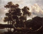 Jacob van Ruisdael Grove of Large Oak trees at the Edge of a pond painting